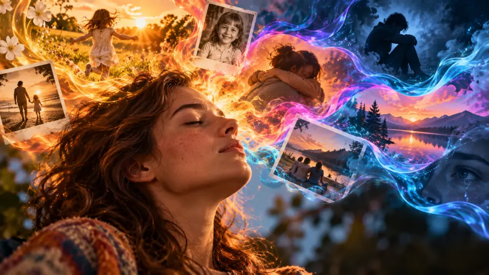 Ricordi emotivi che riaffiorano come immagini colorate durante un'esperienza psichedelica