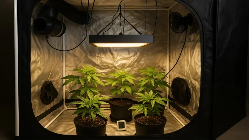 cannabis in una tenda da coltivazione