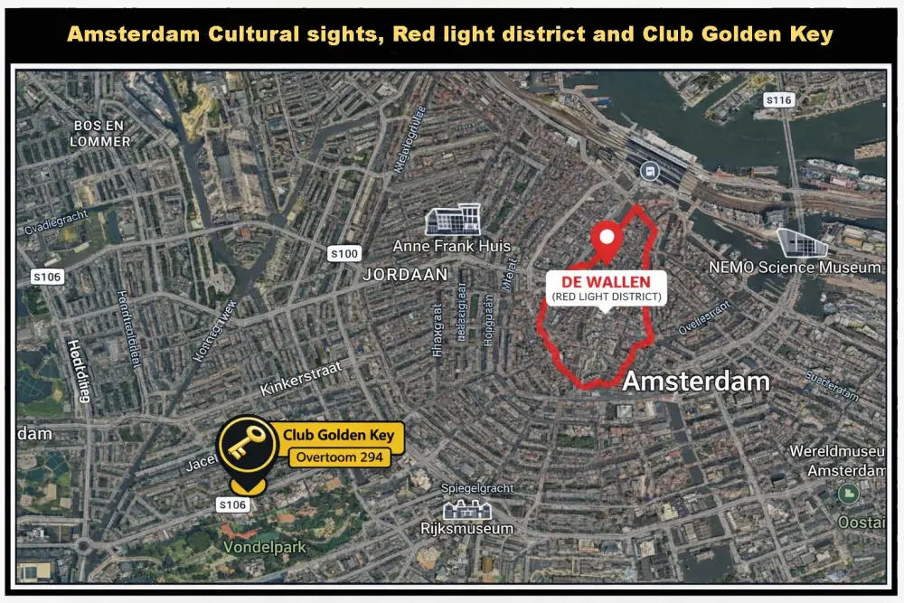 posizione Wallen e attrazioni Amsterdam Club Golden Key