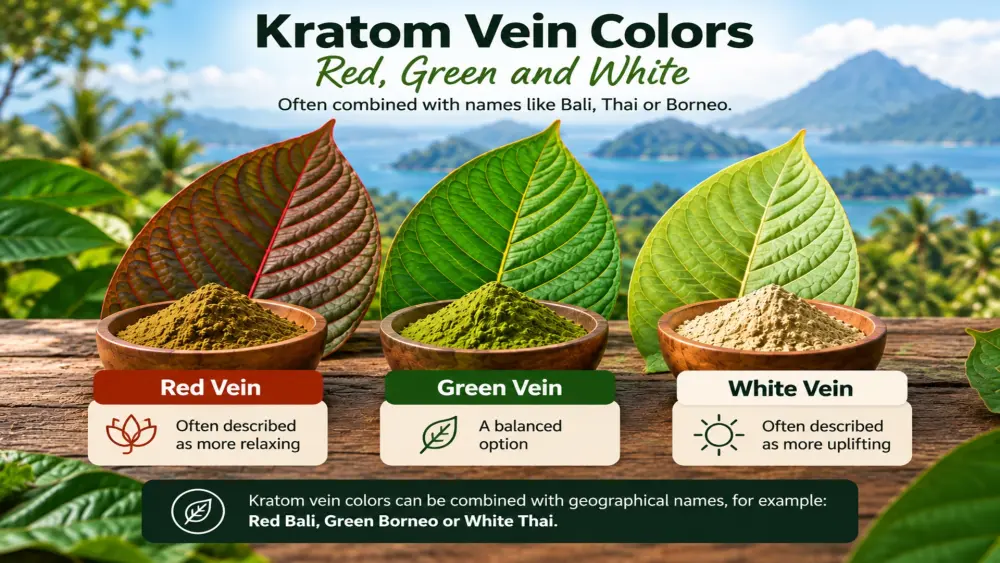 Differenza tra kratom rosso, verde e bianco e denominazioni geografiche del kratom