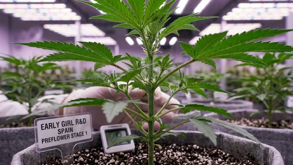 Primi prefiori su una pianta di cannabis autofiorente durante la fase di fioritura