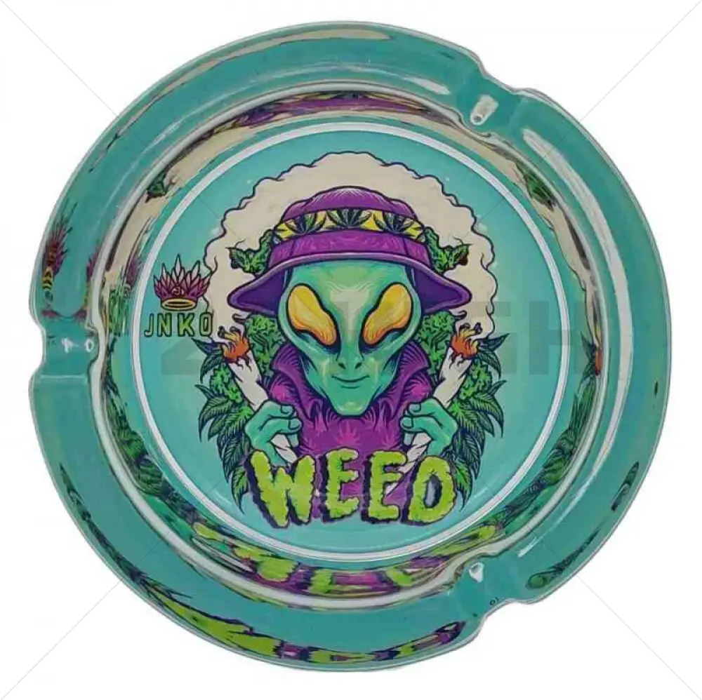 Posacenere in vetro rotondo 10cm | Serie Stay 420 | Design 1 | Alien Stoner