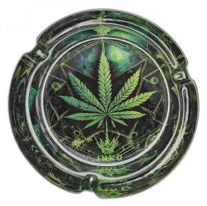 Posacenere in vetro rotondo | Psychedelic Series | Cannabis Leaf 1